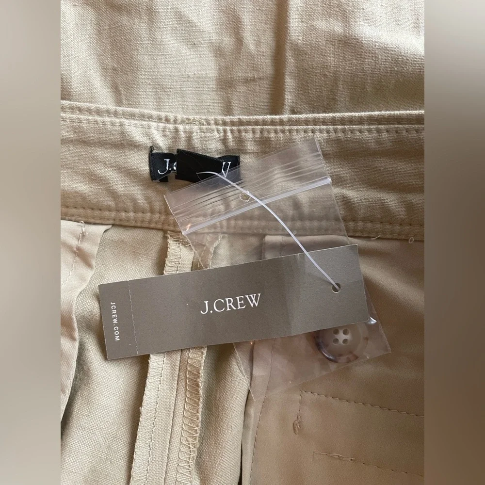 New J.Crew Women Cotton Linen Chino Tan Pants Size 4 Straight